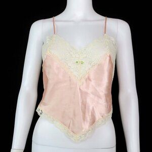 Vintage 90s Fredricks of Hollywood Pink Satin Lace Intimates Cami Camisole Small